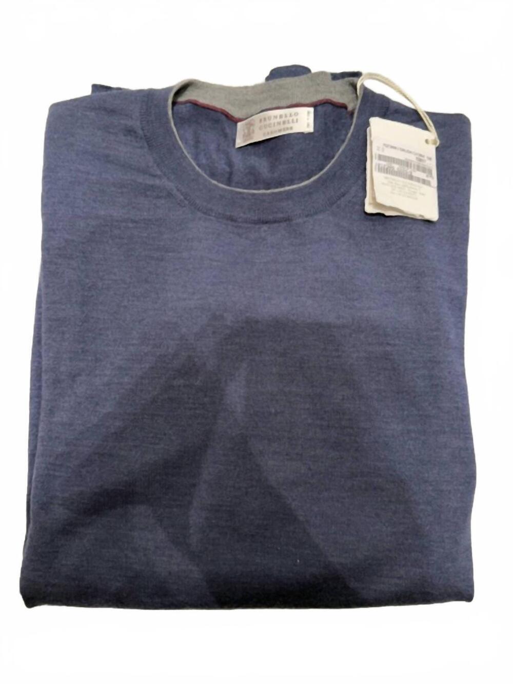 NEW BRUNELLO CUCINELLI men's cashmere long sleeve sweater in blue